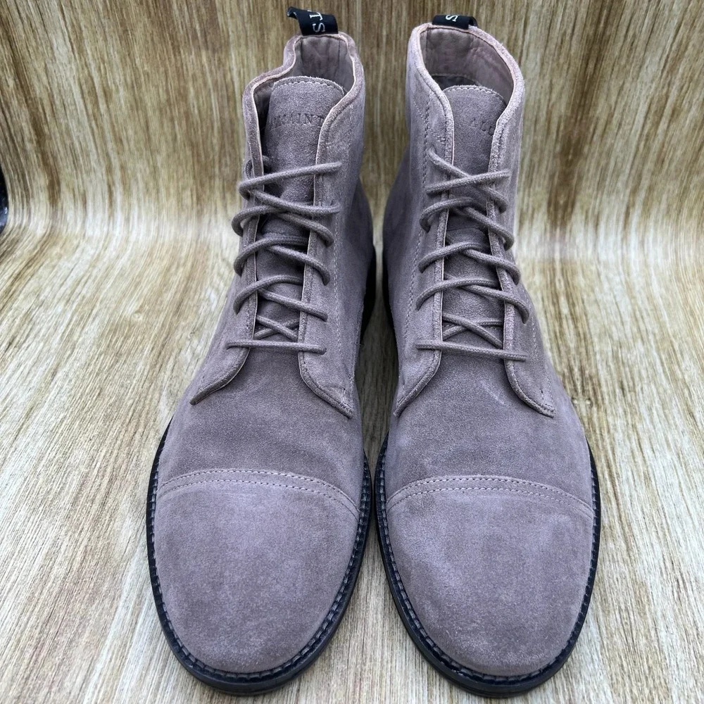 AllSaints Harland‎ Suede Boots Men's Size 10 Grey Cap Toe Lace Up Ankle M063FB